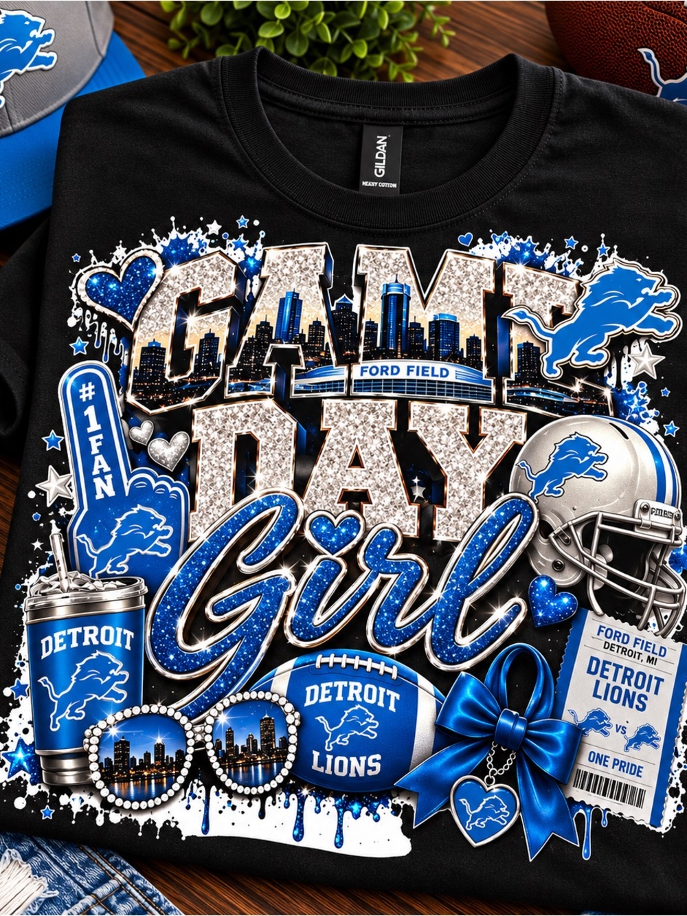 Gildan Black and Blue "Game Day Girl" Detroit Lions Tee
